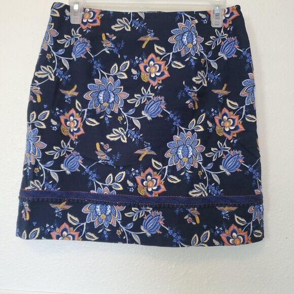 Ann Taylor Loft Skirt Womens Size 4 Embroidered Navy Blue Floral A Line - Picture 8 of 14